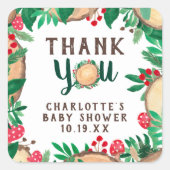 Dank u Forest Woodland waterverf baby shower Vierkante Sticker (Voorkant)