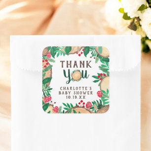 Dank u Forest Woodland waterverf baby shower Vierkante Sticker