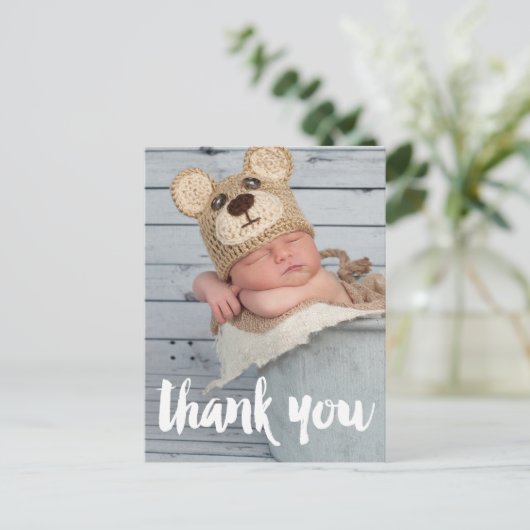 Dank u Foto Baby Geboorteaankondiging Briefkaart (Staand voorkant)