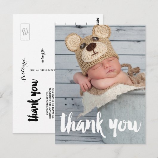 Dank u Foto Baby Geboorteaankondiging Briefkaart (Voorkant / Achterkant)