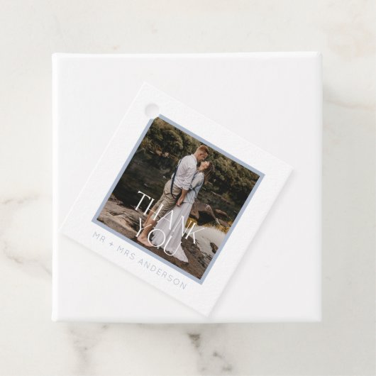 Dank u foto blauwe bruiloft bedankjes labels (In situ)