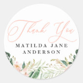 Dank u foto blush bloesem geboorte aankondiging ronde sticker (Voorkant)