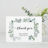 Dank u Foto Bruiloft Bladeren Groen Modern Bedankkaart (Staand voorkant)