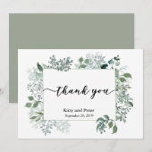 Dank u Foto Bruiloft Bladeren Groen Modern Bedankkaart (Voorkant / Achterkant)