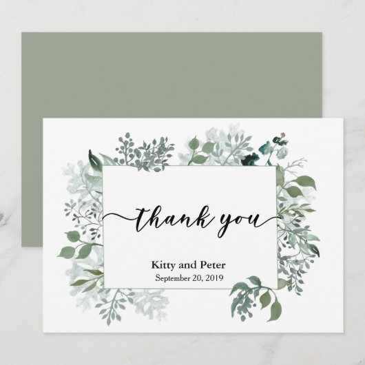 Dank u Foto Bruiloft Bladeren Groen Modern Bedankkaart (Voorkant / Achterkant)
