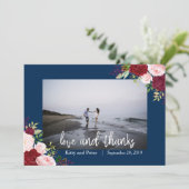 Dank u Foto Bruiloft Bloemenmarine Bourgondië Bedankkaart (Staand voorkant)