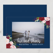 Dank u Foto Bruiloft Bloemenmarine Bourgondië Bedankkaart (Voorkant / Achterkant)