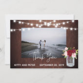 Dank u Foto Bruiloft Hout Bourgondië Mason Jar Bedankkaart (Voorkant)