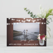 Dank u Foto Bruiloft Hout Bourgondië Mason Jar Bedankkaart (Staand voorkant)