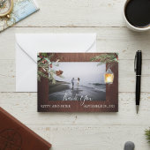 Dank u Foto Bruiloft Hout Winter Kerstmis Notitiekaartje