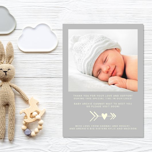 Dank u Foto Grijze Geboorte Aankondiging