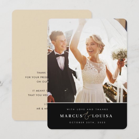 DANK U foto moderne elegante amper en zwart Bedankkaart (Voorkant / Achterkant)