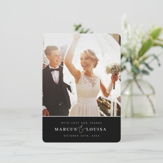 DANK U foto moderne elegante amper en zwart Bedankkaart (Staand voorkant)