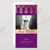 Dank u fotokaart Indiase Damask Paars Bedankkaart (Voorkant / Achterkant)