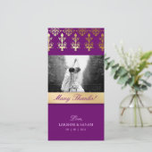 Dank u fotokaart Indiase Damask Paars Bedankkaart (Staand voorkant)