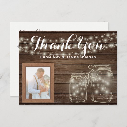 Dank U Fotokaart Rustieke bruiloft Mason Jars Briefkaart (Voorkant / Achterkant)