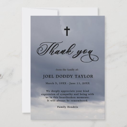 Dank u Funeral Cloudy Sympathie Grief Kaart (Voorkant)