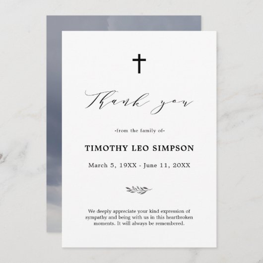 Dank u Funeral Cloudy Sympathie Grief Kaart (Voorkant / Achterkant)