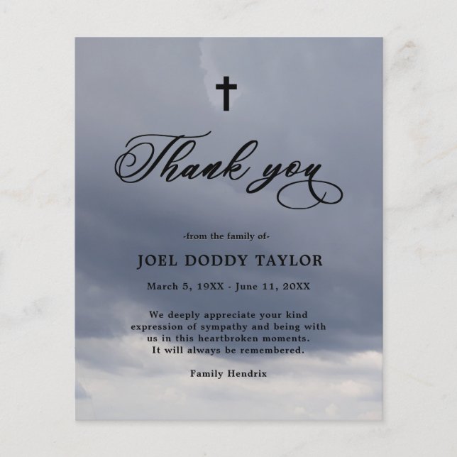 Dank u Funeral Cloudy Sympathie Grief Kaart (Voorkant)