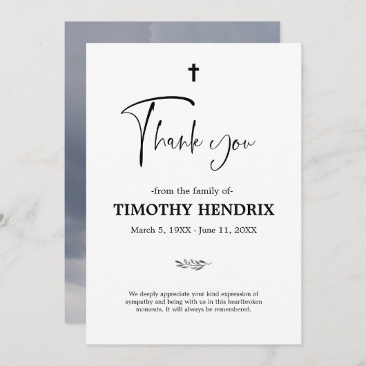 Dank u Funeral Cloudy Sympathie Grief Kaart (Voorkant / Achterkant)