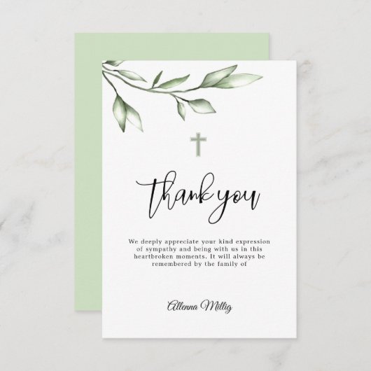 Dank u Funeral Cross Memorial Kaart (Voorkant / Achterkant)