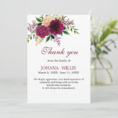 Dank u Funeral Floral Paarse Memorial Kaart (Staand voorkant)