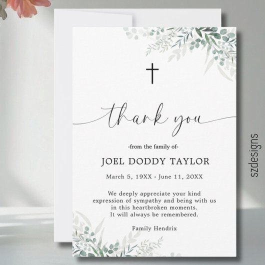 Dank u Funeral Greenery Sympathie Grief Kaart