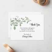 Dank u Funeral Kaarten, Groene & Gray Branches Notitiekaartje (Voorkant / Achterkant in situ)