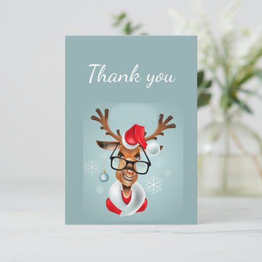 Dank u Funny Reindeer Santa Humor Cartoon Bedankkaart (Staand voorkant)