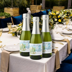 Dank U Gazebo bloemen duiven bruiloft Luxe Gift Sparkling Wijnetiket