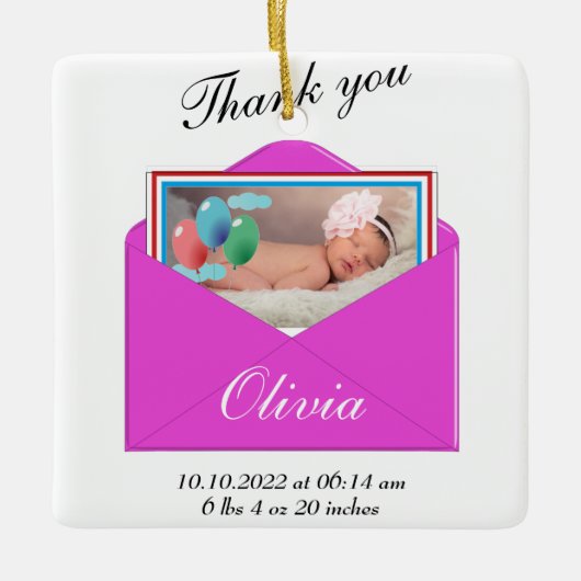 Dank u Geboorte Aankondiging foto Keramisch Ornament (Voorkant)