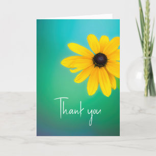 Dank u  gele bloem op turquoise bedankkaart