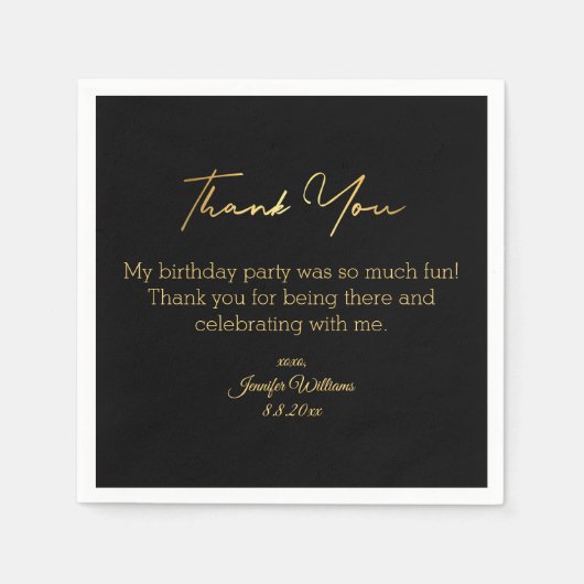Dank u Gelukkige Verjaardag Zwart Gouden Minimaal  Servet (Voorkant)