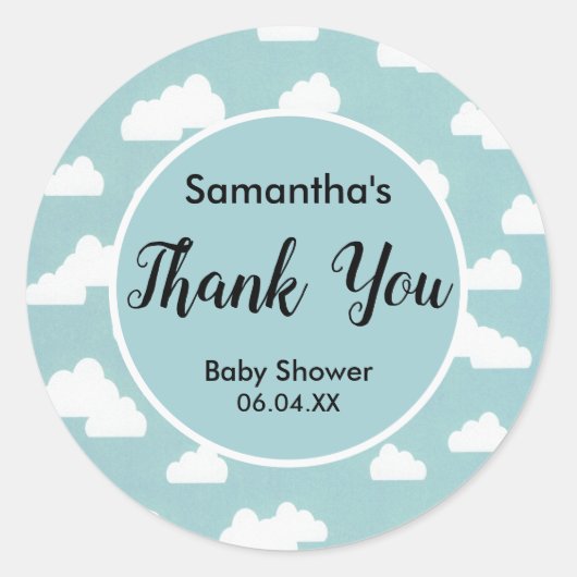 Dank u Genderneutraal baby shower Wolken Sky Ronde Sticker (Voorkant)