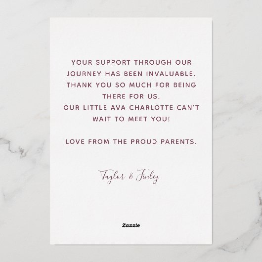 Dank u Gepersonaliseerde Kaart van de Aankondiging (Achterkant)