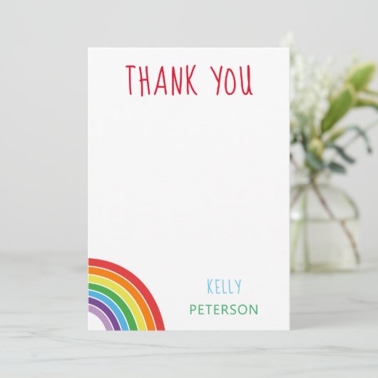 Dank u gepersonaliseerde Rainbow Kinder partij Bedankkaart (Staand voorkant)