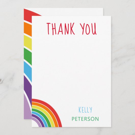 Dank u gepersonaliseerde Rainbow Kinder partij Bedankkaart (Voorkant / Achterkant)