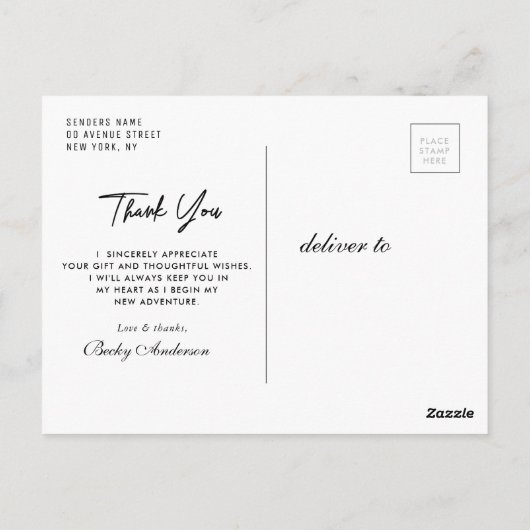 Dank u gepersonaliseerde script overlay afstuderen briefkaart (Achterkant)