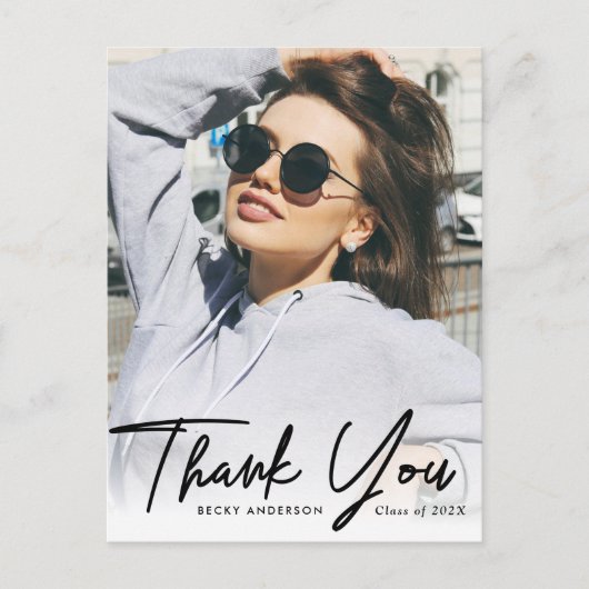 Dank u gepersonaliseerde script overlay afstuderen briefkaart (Voorkant)