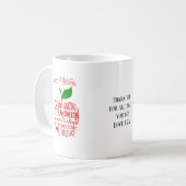 Dank u geweldige leraar rode woord kunst appel koffiemok (Voorkant links)