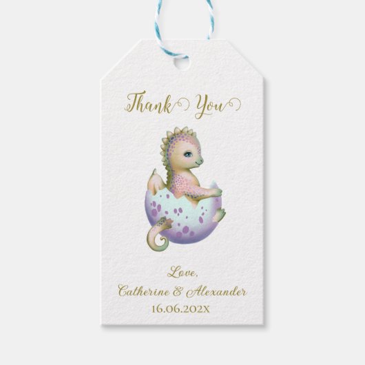 Dank u Gift Label met schattig baby showers draak. Cadeaulabel (Voorkant)