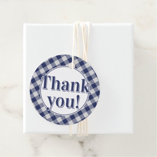 Dank u: Gingham controleert patroon marine blauw/w Bedankjes Labels (In situ)