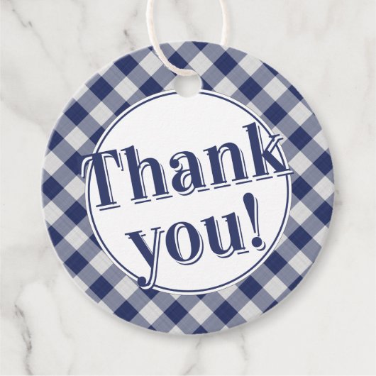 Dank u: Gingham controleert patroon marine blauw/w Bedankjes Labels (Voorkant)