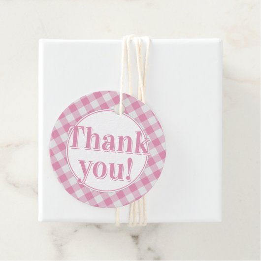 Dank u: Gingham controleert patroon - roze/wit Bedankjes Labels (In situ)