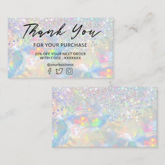Dank u Glitter Opal kortingskaart Visitekaartje (Voorkant / Achterkant)