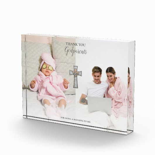 Dank u Godouders Gift Cross Dubbel Fotoblokken (Rechts)