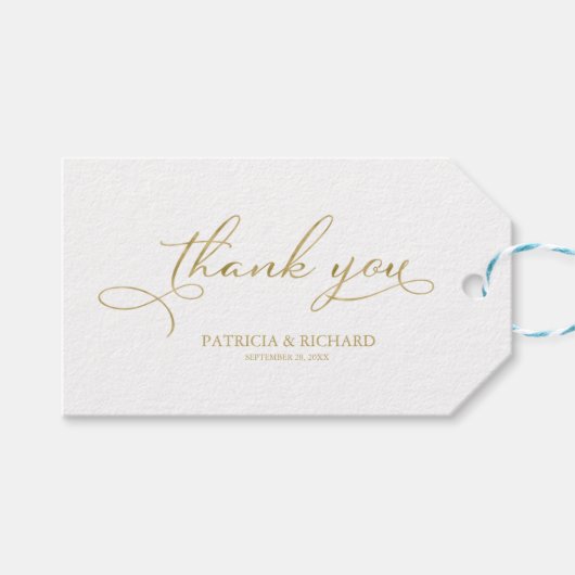 Dank u - Gold Foil Script Wedding Favor Labels Cadeaulabel (Voorkant (Horizontaal))