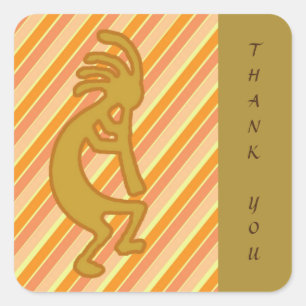 Dank u Gold Kokopelli Oranje Stripe Musician Vierkante Sticker