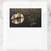 Dank u - Gold Metal Lips met Gold Confetti Rechthoekige Sticker (Tas)