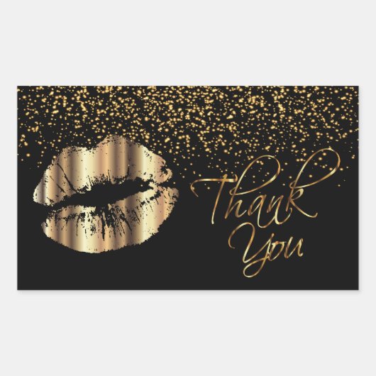Dank u - Gold Metal Lips met Gold Confetti Rechthoekige Sticker (Voorkant)